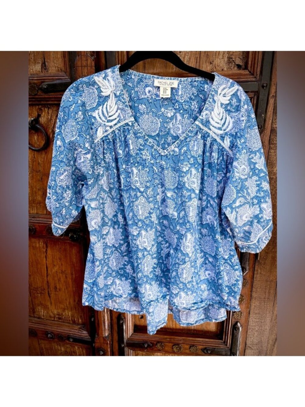 Rachel Zoe Blue and White Floral Blouse Embroidered Blouse EUC